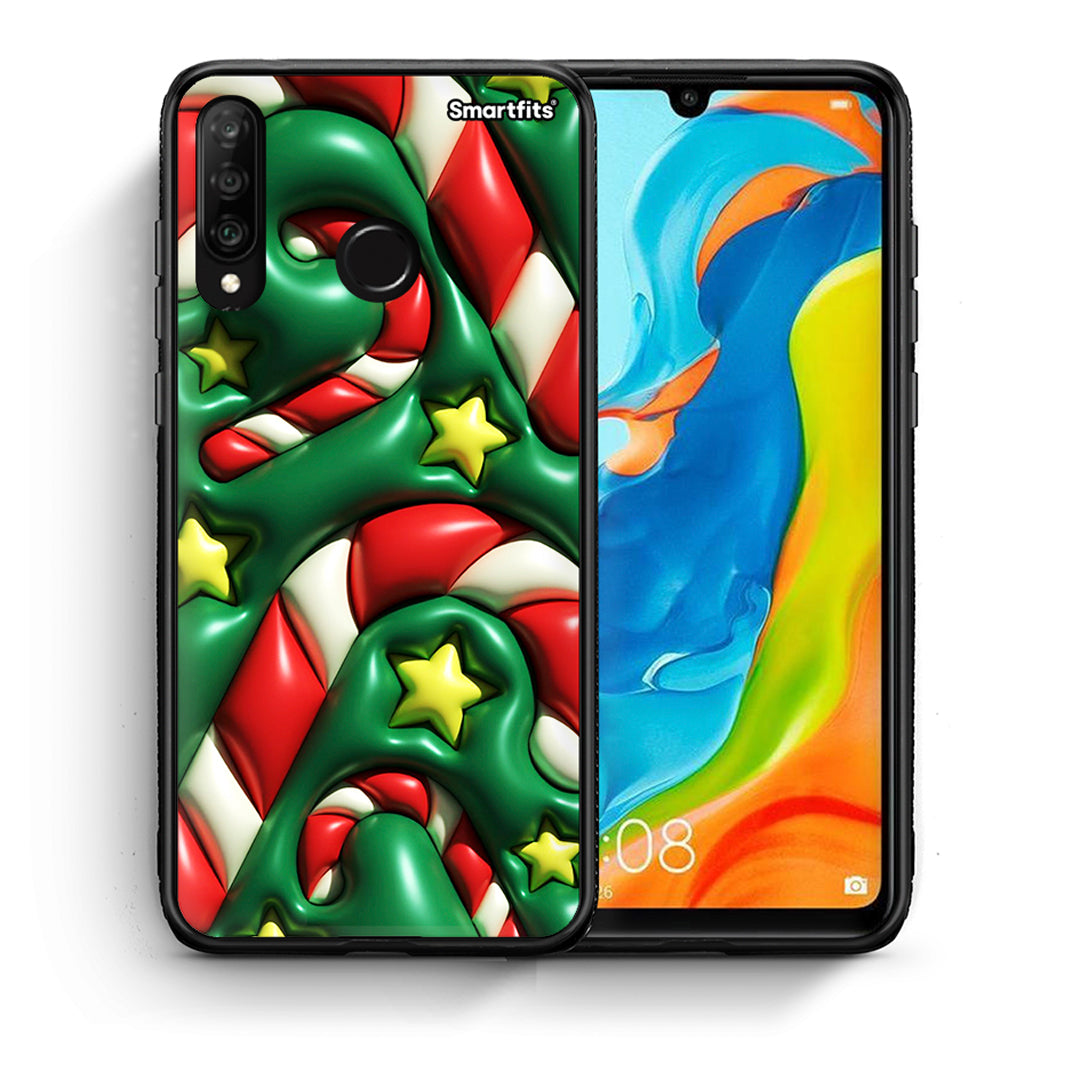 Θήκη Huawei P30 Lite Christmas Bubbles από τη Smartfits με σχέδιο στο πίσω μέρος και μαύρο περίβλημα | Huawei P30 Lite Christmas Bubbles case with colorful back and black bezels