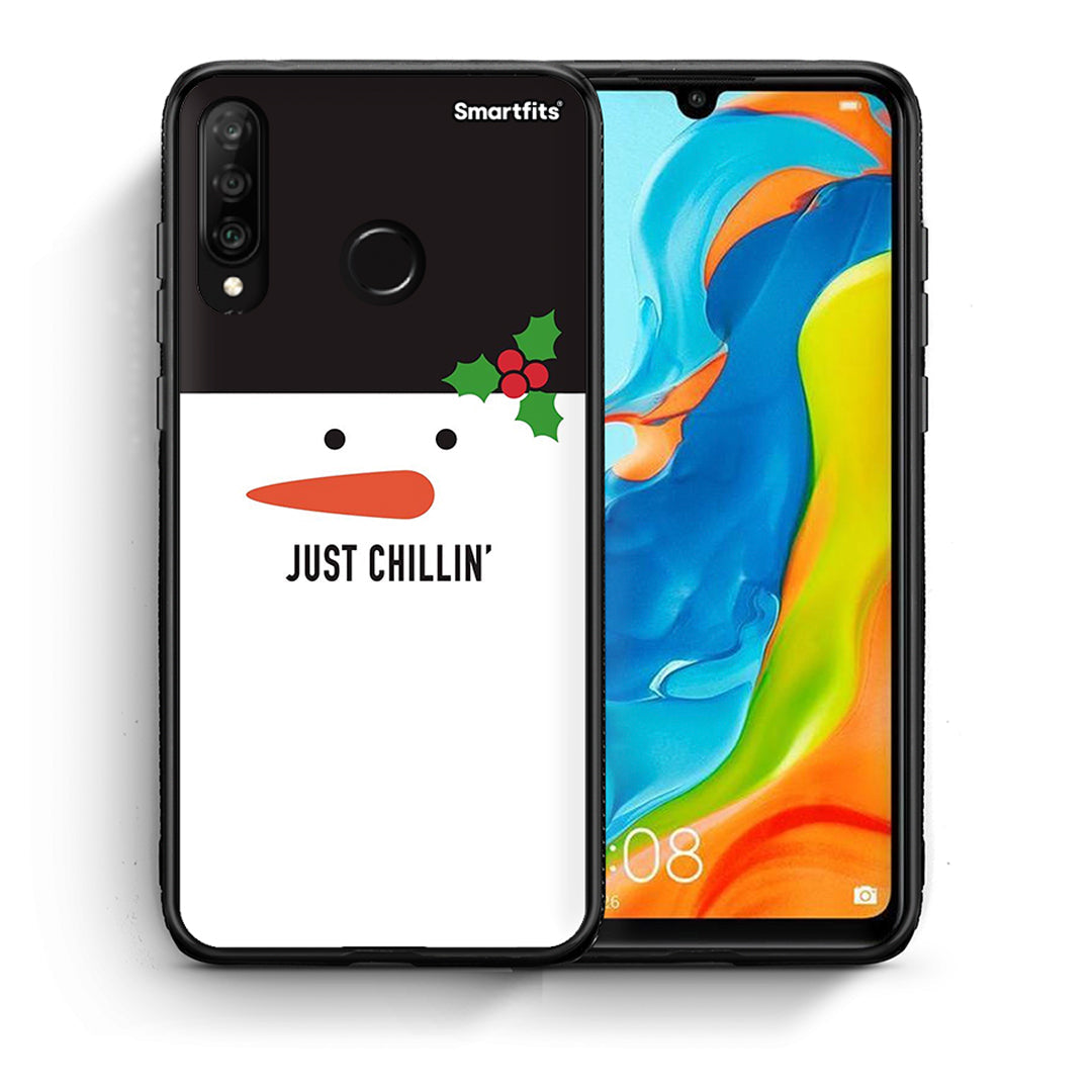 Θήκη Huawei P30 Lite Christmas Chillin από τη Smartfits με σχέδιο στο πίσω μέρος και μαύρο περίβλημα | Huawei P30 Lite Christmas Chillin case with colorful back and black bezels