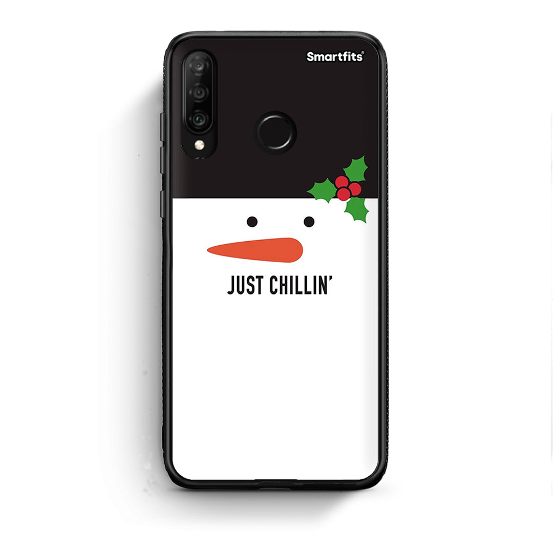 Huawei P30 Lite Christmas Chillin θήκη από τη Smartfits με σχέδιο στο πίσω μέρος και μαύρο περίβλημα | Smartphone case with colorful back and black bezels by Smartfits