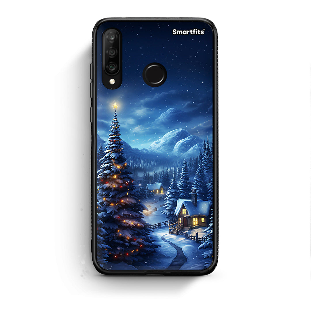 Huawei P30 Lite Christmas Scenery θήκη από τη Smartfits με σχέδιο στο πίσω μέρος και μαύρο περίβλημα | Smartphone case with colorful back and black bezels by Smartfits