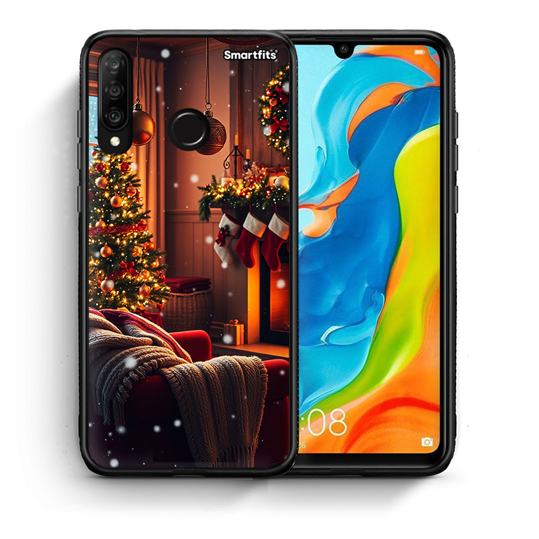 Θήκη Huawei P30 Lite Home For Christmas από τη Smartfits με σχέδιο στο πίσω μέρος και μαύρο περίβλημα | Huawei P30 Lite Home For Christmas case with colorful back and black bezels