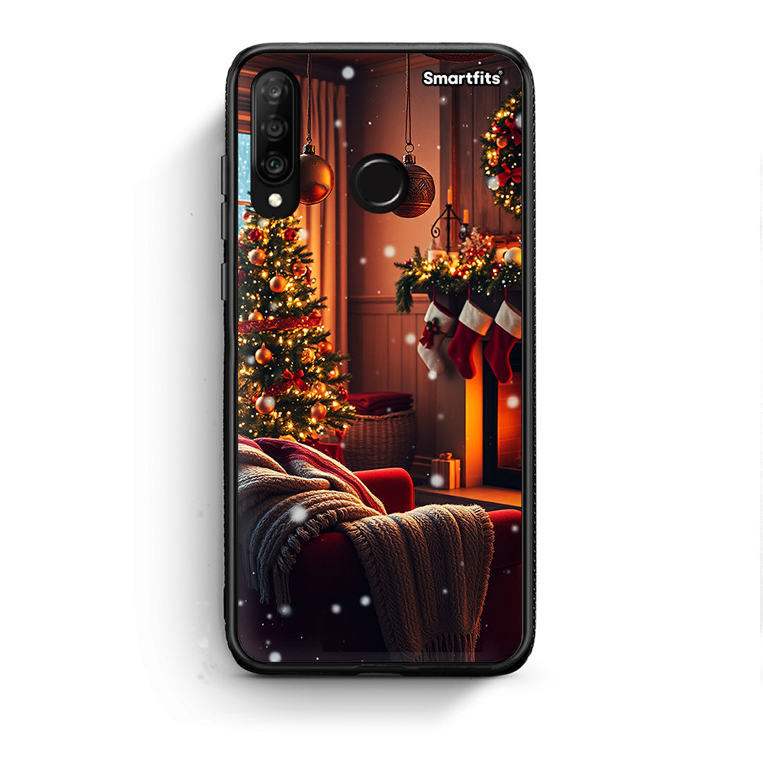 Huawei P30 Lite Home For Christmas θήκη από τη Smartfits με σχέδιο στο πίσω μέρος και μαύρο περίβλημα | Smartphone case with colorful back and black bezels by Smartfits