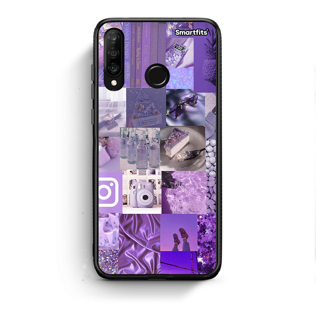 Huawei P30 Lite Purple Aesthetic Collage θήκη από τη Smartfits με σχέδιο στο πίσω μέρος και μαύρο περίβλημα | Smartphone case with colorful back and black bezels by Smartfits