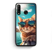 Thumbnail for Huawei P30 Lite Summer Cat θήκη από τη Smartfits με σχέδιο στο πίσω μέρος και μαύρο περίβλημα | Smartphone case with colorful back and black bezels by Smartfits