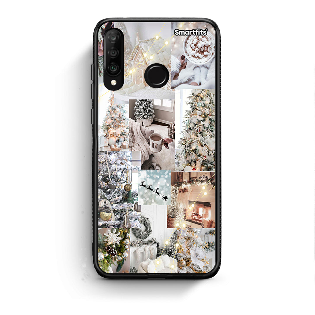 Huawei P30 Lite White Christmas θήκη από τη Smartfits με σχέδιο στο πίσω μέρος και μαύρο περίβλημα | Smartphone case with colorful back and black bezels by Smartfits