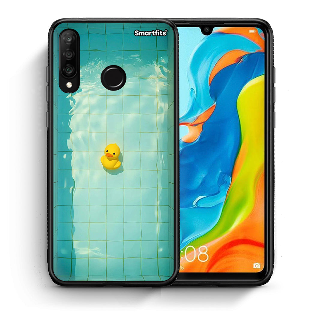 Θήκη Huawei P30 Lite Yellow Duck από τη Smartfits με σχέδιο στο πίσω μέρος και μαύρο περίβλημα | Huawei P30 Lite Yellow Duck case with colorful back and black bezels