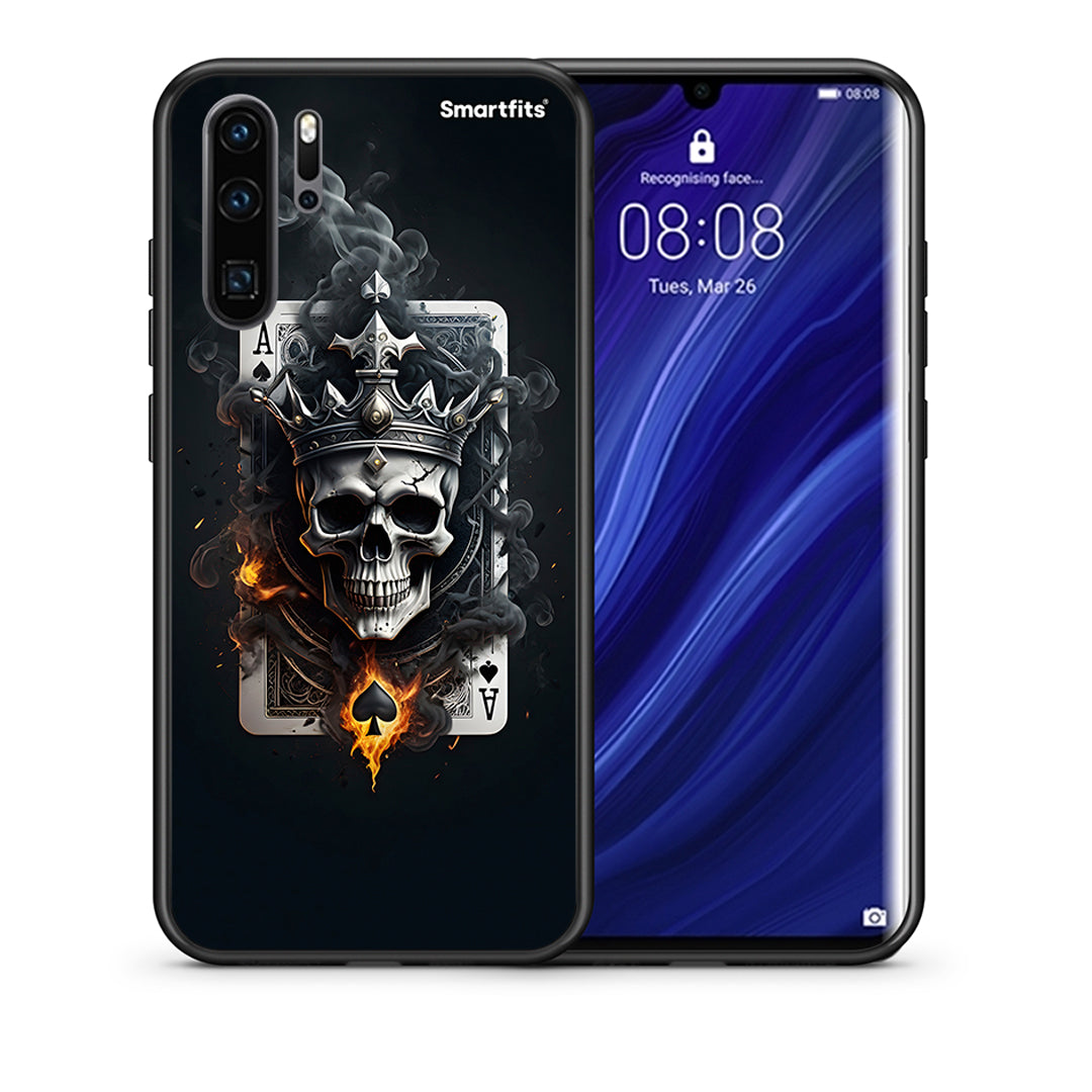 Θήκη Huawei P30 Pro Skull King Ace από τη Smartfits με σχέδιο στο πίσω μέρος και μαύρο περίβλημα | Huawei P30 Pro Skull King Ace case with colorful back and black bezels