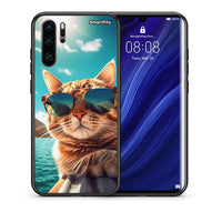 Thumbnail for Θήκη Huawei P30 Pro Summer Cat από τη Smartfits με σχέδιο στο πίσω μέρος και μαύρο περίβλημα | Huawei P30 Pro Summer Cat case with colorful back and black bezels