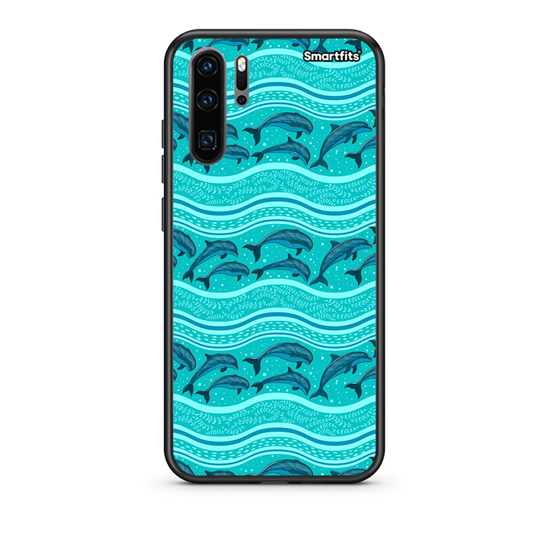 Huawei P30 Pro Swimming Dolphins θήκη από τη Smartfits με σχέδιο στο πίσω μέρος και μαύρο περίβλημα | Smartphone case with colorful back and black bezels by Smartfits