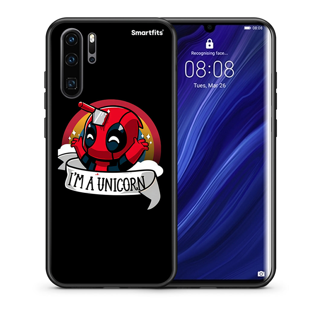 Θήκη Huawei P30 Pro Unicorn Deadpool από τη Smartfits με σχέδιο στο πίσω μέρος και μαύρο περίβλημα | Huawei P30 Pro Unicorn Deadpool case with colorful back and black bezels