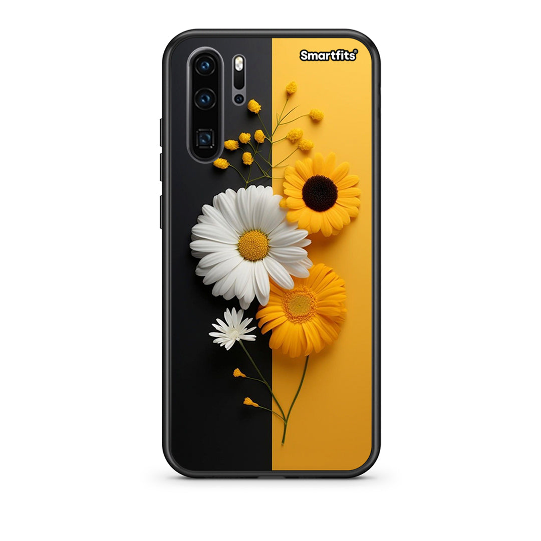 Huawei P30 Pro Yellow Daisies θήκη από τη Smartfits με σχέδιο στο πίσω μέρος και μαύρο περίβλημα | Smartphone case with colorful back and black bezels by Smartfits