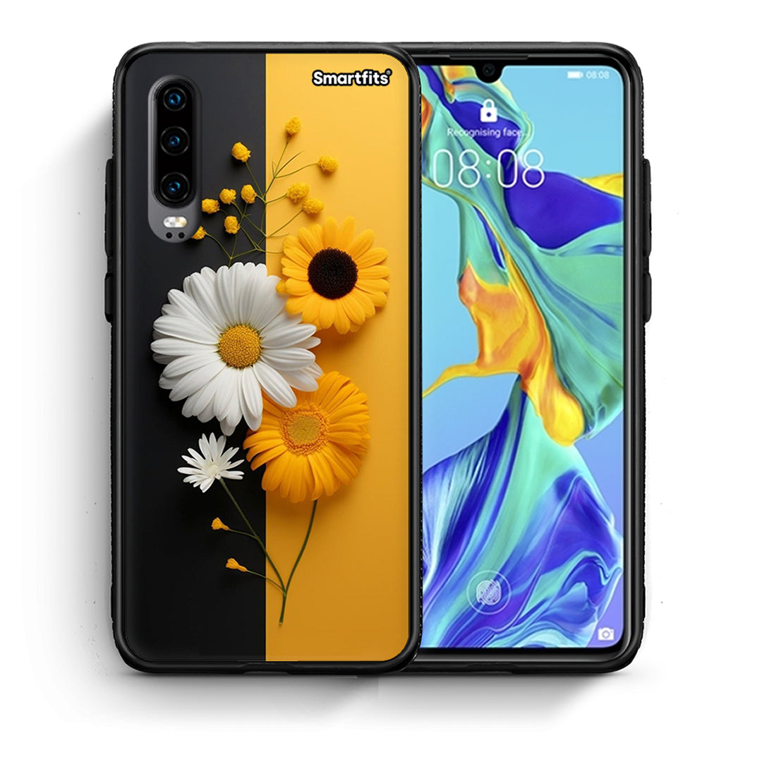 Θήκη Huawei P30 Yellow Daisies από τη Smartfits με σχέδιο στο πίσω μέρος και μαύρο περίβλημα | Huawei P30 Yellow Daisies case with colorful back and black bezels