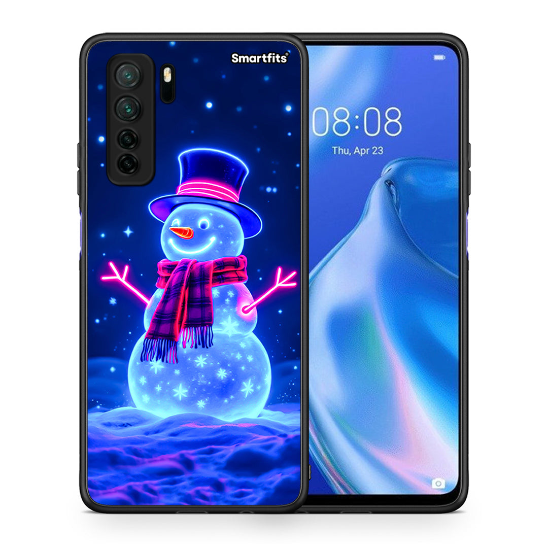 Θήκη Huawei P40 Lite 5G Christmas Neon Snowman από τη Smartfits με σχέδιο στο πίσω μέρος και μαύρο περίβλημα | Huawei P40 Lite 5G Christmas Neon Snowman Case with Colorful Back and Black Bezels