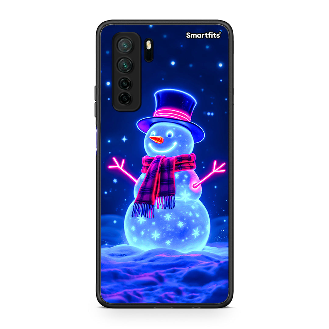 Θήκη Huawei P40 Lite 5G Christmas Neon Snowman από τη Smartfits με σχέδιο στο πίσω μέρος και μαύρο περίβλημα | Huawei P40 Lite 5G Christmas Neon Snowman Case with Colorful Back and Black Bezels