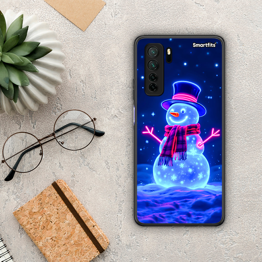 Θήκη Huawei P40 Lite 5G Christmas Neon Snowman από τη Smartfits με σχέδιο στο πίσω μέρος και μαύρο περίβλημα | Huawei P40 Lite 5G Christmas Neon Snowman Case with Colorful Back and Black Bezels