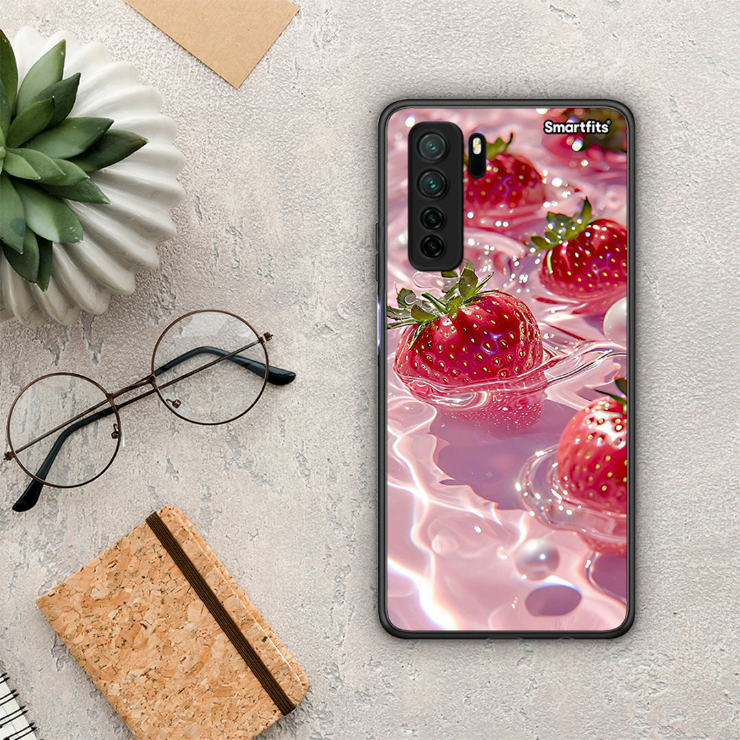 Θήκη Huawei P40 Lite 5G Juicy Strawberries από τη Smartfits με σχέδιο στο πίσω μέρος και μαύρο περίβλημα | Huawei P40 Lite 5G Juicy Strawberries Case with Colorful Back and Black Bezels