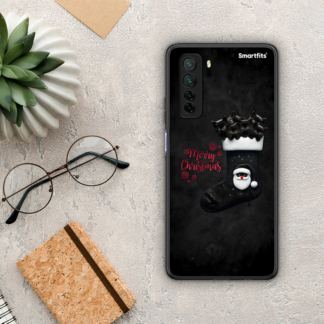 Θήκη Huawei P40 Lite 5G Merry Cat Christmas από τη Smartfits με σχέδιο στο πίσω μέρος και μαύρο περίβλημα | Huawei P40 Lite 5G Merry Cat Christmas Case with Colorful Back and Black Bezels