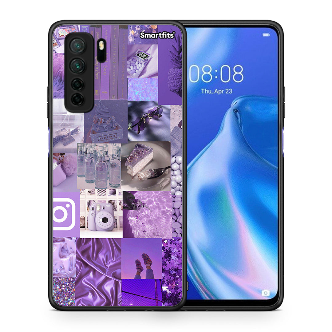 Θήκη Huawei P40 Lite 5G Purple Aesthetic Collage από τη Smartfits με σχέδιο στο πίσω μέρος και μαύρο περίβλημα | Huawei P40 Lite 5G Purple Aesthetic Collage Case with Colorful Back and Black Bezels