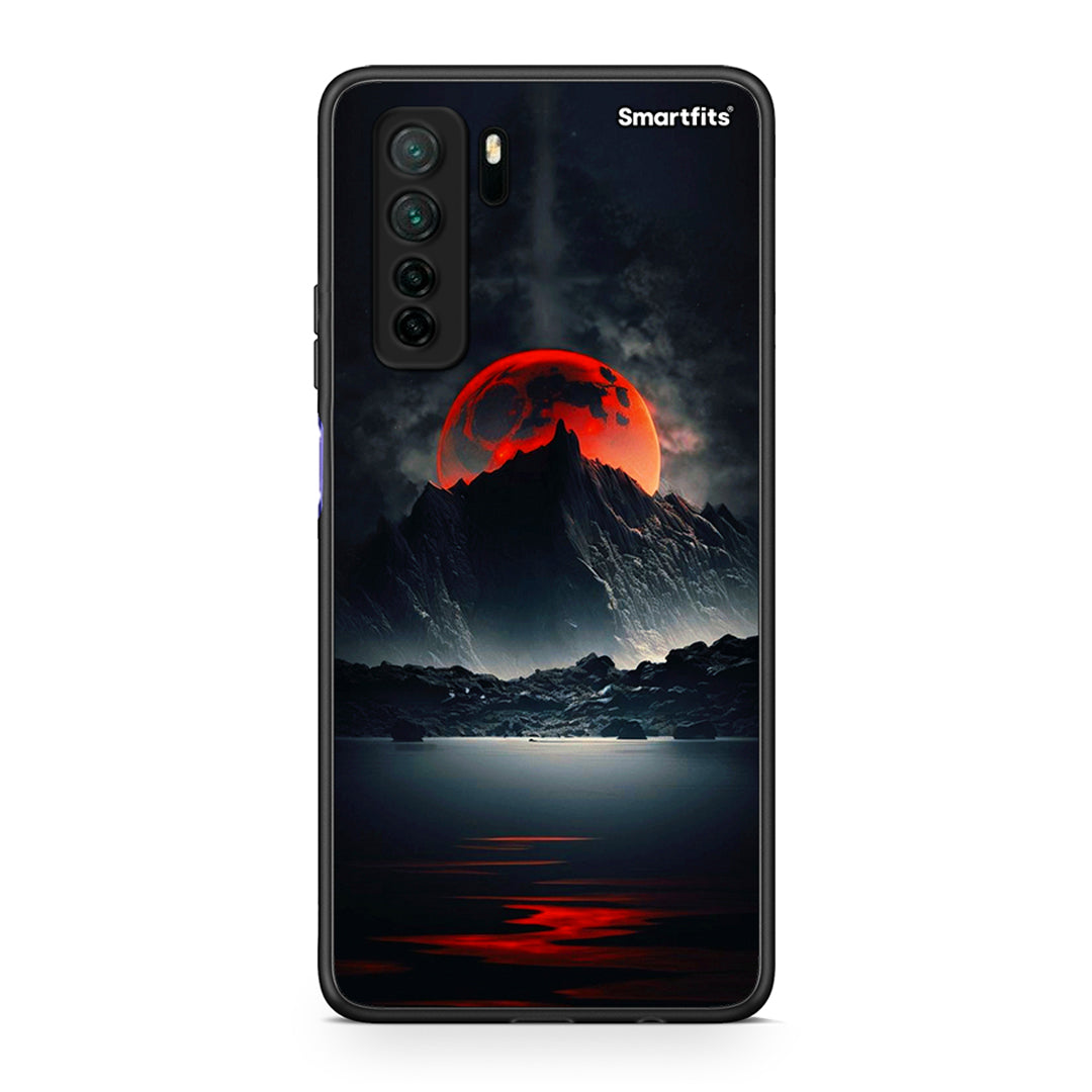 Θήκη Huawei P40 Lite 5G Red Full Moon από τη Smartfits με σχέδιο στο πίσω μέρος και μαύρο περίβλημα | Huawei P40 Lite 5G Red Full Moon Case with Colorful Back and Black Bezels