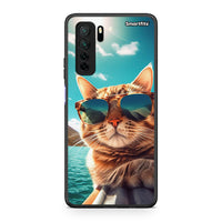 Thumbnail for Θήκη Huawei P40 Lite 5G Summer Cat από τη Smartfits με σχέδιο στο πίσω μέρος και μαύρο περίβλημα | Huawei P40 Lite 5G Summer Cat Case with Colorful Back and Black Bezels