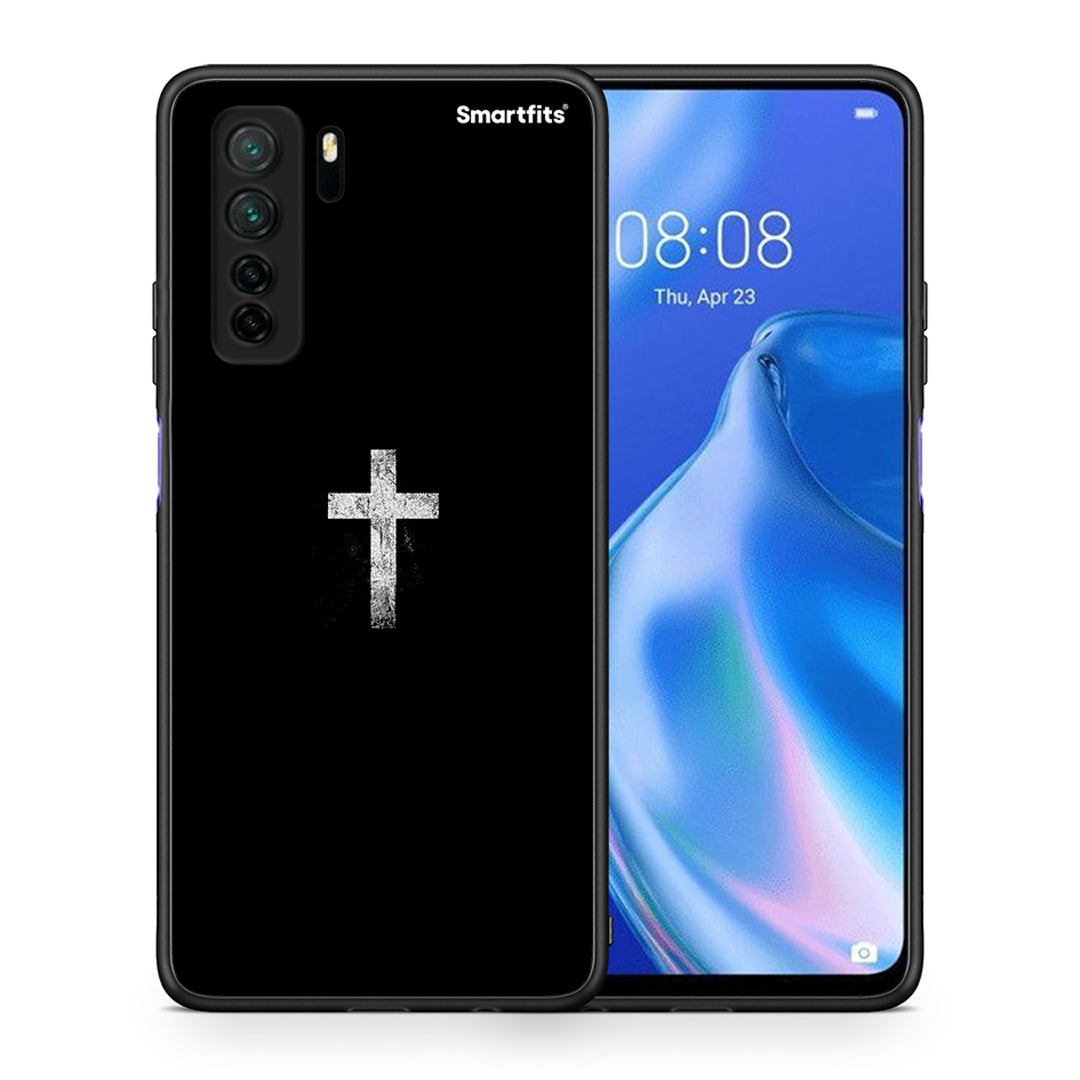 Θήκη Huawei P40 Lite 5G White Cross από τη Smartfits με σχέδιο στο πίσω μέρος και μαύρο περίβλημα | Huawei P40 Lite 5G White Cross Case with Colorful Back and Black Bezels