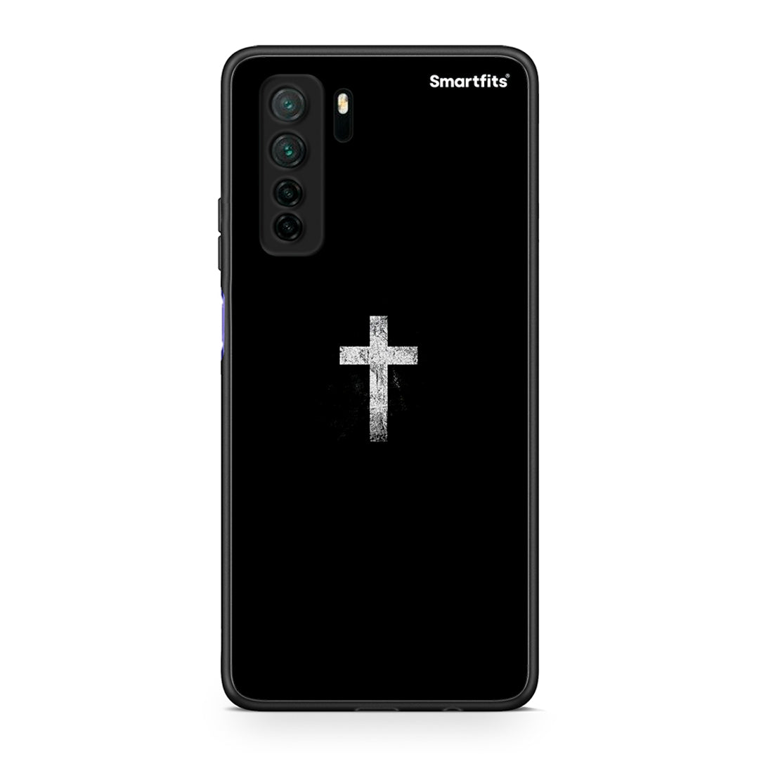 Θήκη Huawei P40 Lite 5G White Cross από τη Smartfits με σχέδιο στο πίσω μέρος και μαύρο περίβλημα | Huawei P40 Lite 5G White Cross Case with Colorful Back and Black Bezels