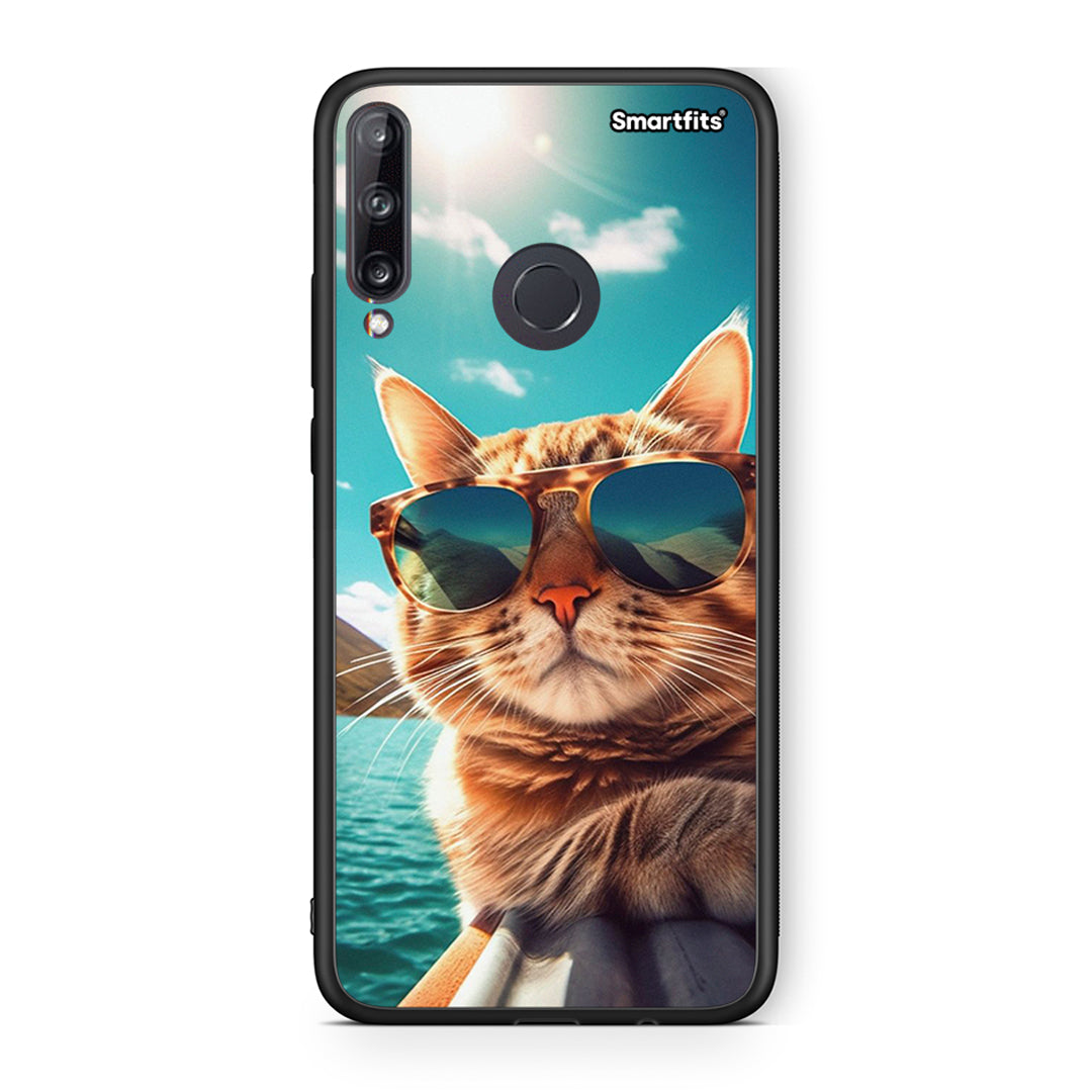 Huawei P40 Lite E Summer Cat θήκη από τη Smartfits με σχέδιο στο πίσω μέρος και μαύρο περίβλημα | Smartphone case with colorful back and black bezels by Smartfits