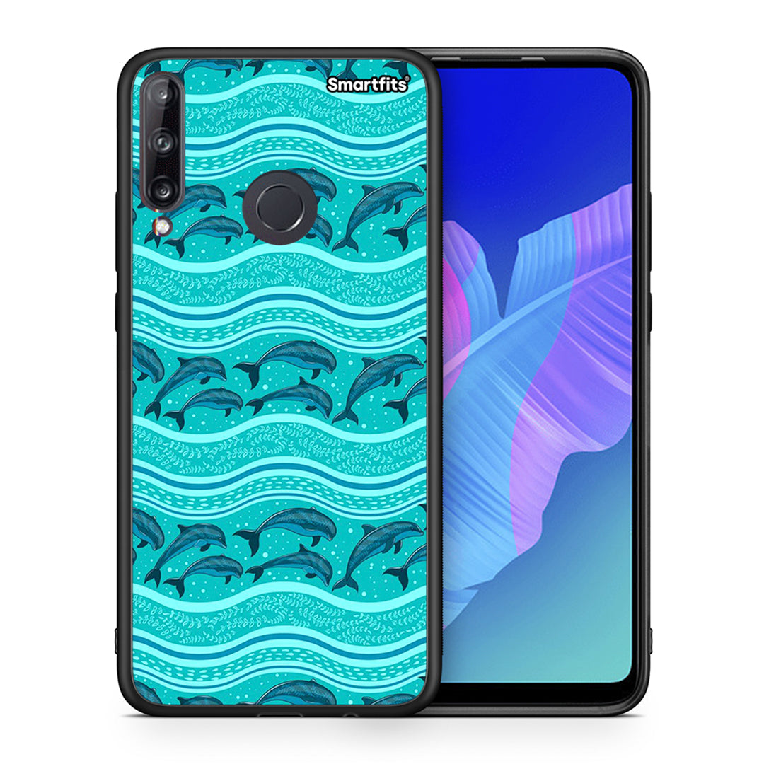 Θήκη Huawei P40 Lite E Swimming Dolphins από τη Smartfits με σχέδιο στο πίσω μέρος και μαύρο περίβλημα | Huawei P40 Lite E Swimming Dolphins case with colorful back and black bezels