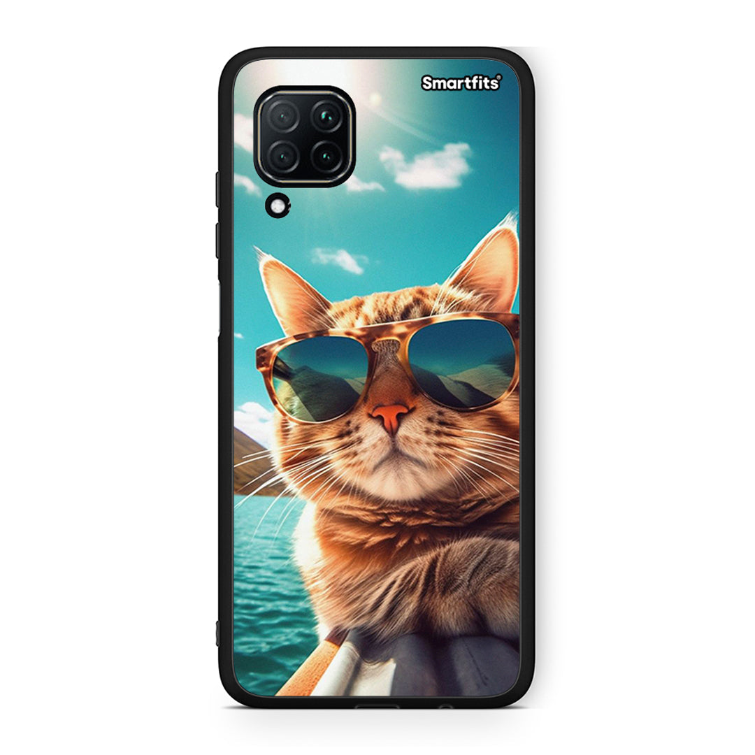 Huawei P40 Lite Summer Cat θήκη από τη Smartfits με σχέδιο στο πίσω μέρος και μαύρο περίβλημα | Smartphone case with colorful back and black bezels by Smartfits