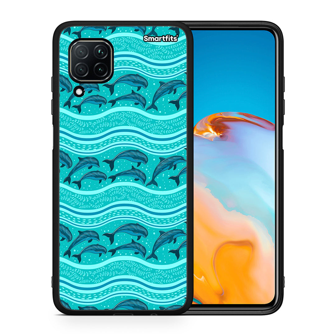 Θήκη Huawei P40 Lite Swimming Dolphins από τη Smartfits με σχέδιο στο πίσω μέρος και μαύρο περίβλημα | Huawei P40 Lite Swimming Dolphins case with colorful back and black bezels