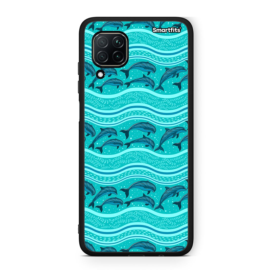 Huawei P40 Lite Swimming Dolphins θήκη από τη Smartfits με σχέδιο στο πίσω μέρος και μαύρο περίβλημα | Smartphone case with colorful back and black bezels by Smartfits