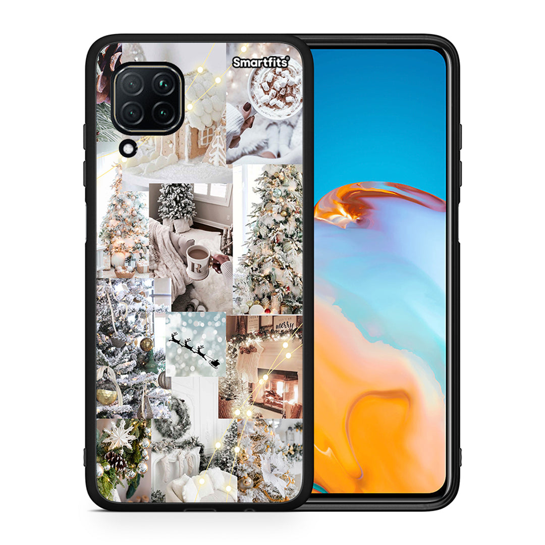 Θήκη Huawei P40 Lite White Christmas από τη Smartfits με σχέδιο στο πίσω μέρος και μαύρο περίβλημα | Huawei P40 Lite White Christmas case with colorful back and black bezels