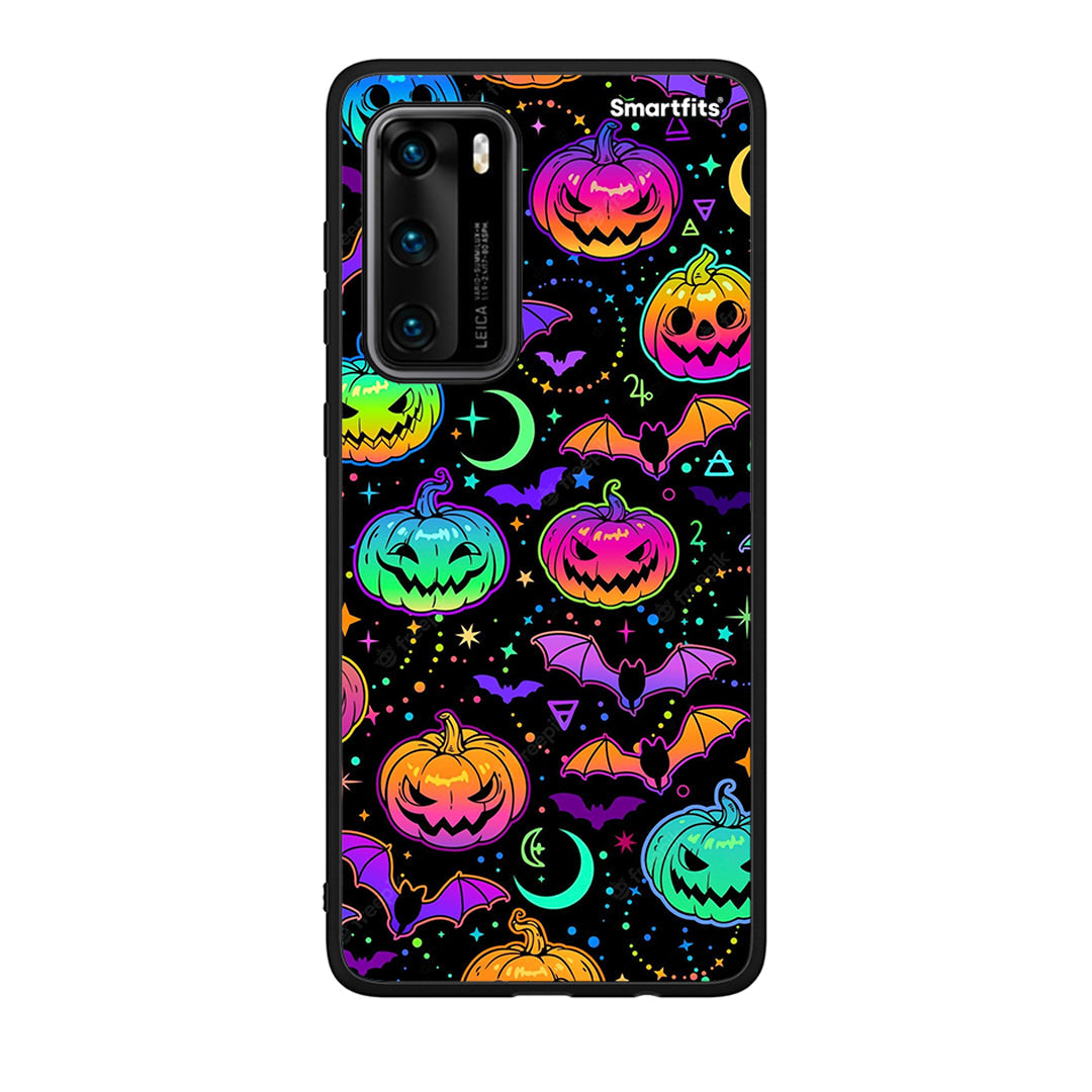 Huawei P40 Neon Halloween θήκη από τη Smartfits με σχέδιο στο πίσω μέρος και μαύρο περίβλημα | Smartphone case with colorful back and black bezels by Smartfits