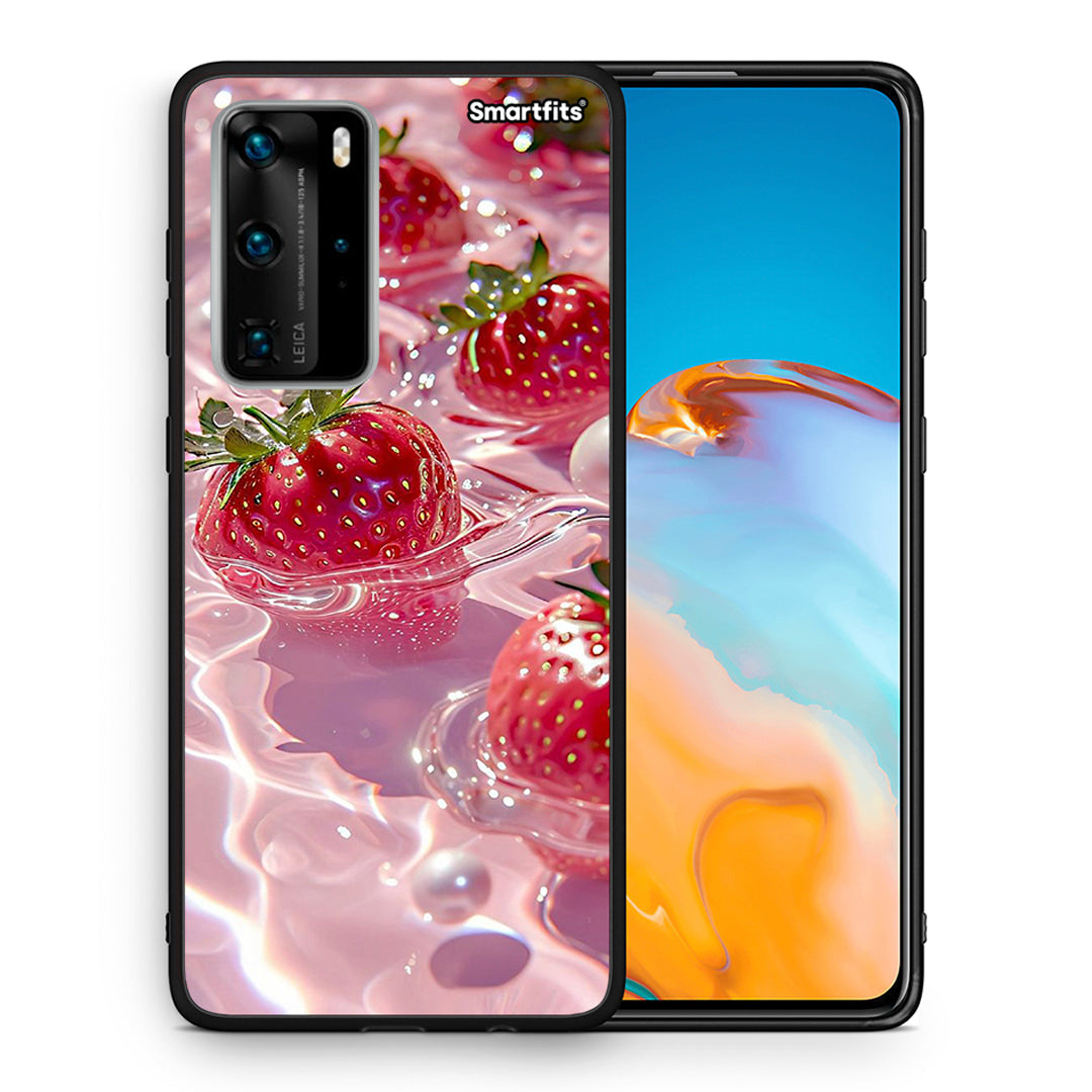 Θήκη Huawei P40 Pro Juicy Strawberries από τη Smartfits με σχέδιο στο πίσω μέρος και μαύρο περίβλημα | Huawei P40 Pro Juicy Strawberries case with colorful back and black bezels
