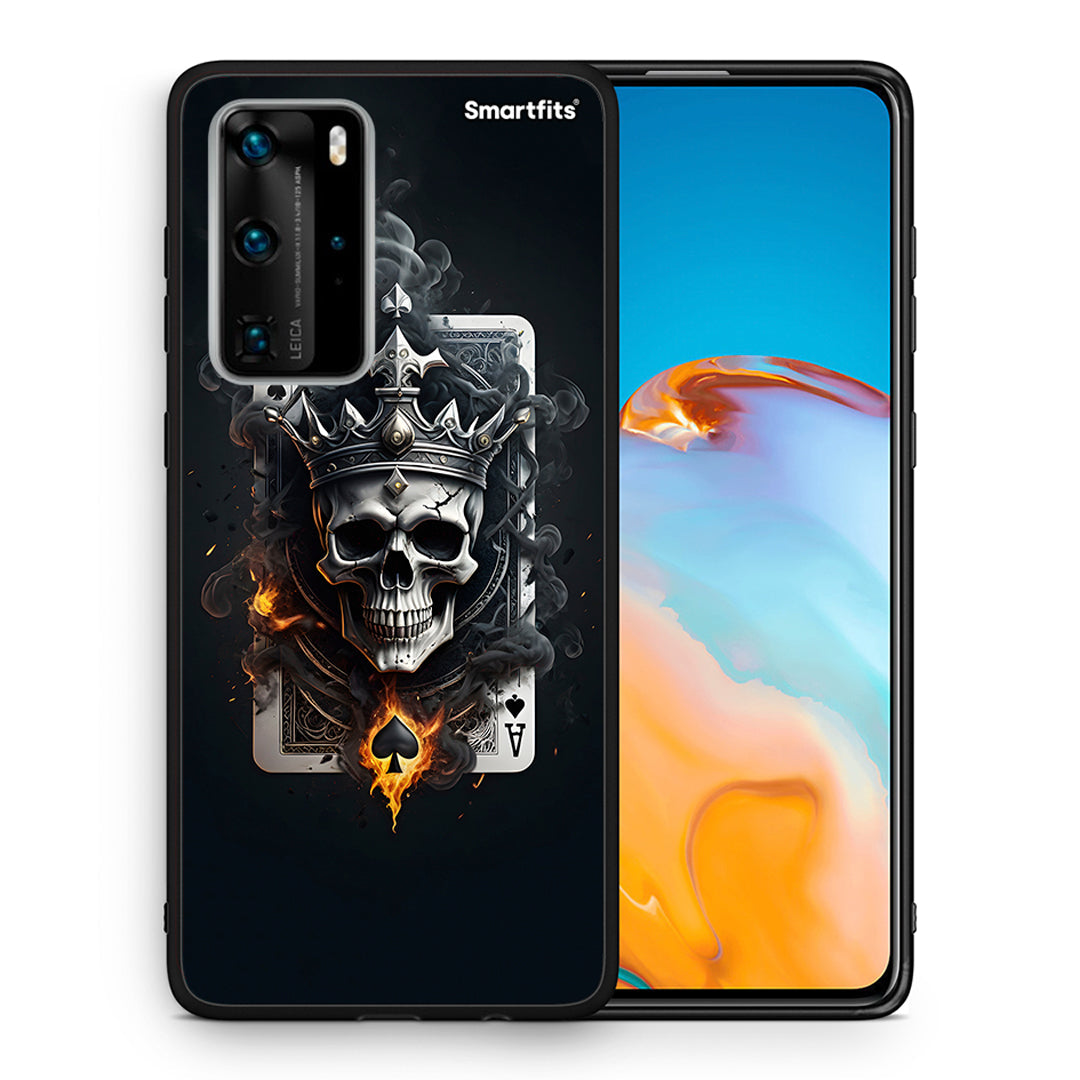 Θήκη Huawei P40 Pro Skull King Ace από τη Smartfits με σχέδιο στο πίσω μέρος και μαύρο περίβλημα | Huawei P40 Pro Skull King Ace case with colorful back and black bezels