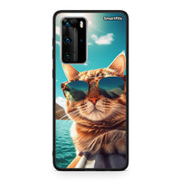 Thumbnail for Huawei P40 Pro Summer Cat θήκη από τη Smartfits με σχέδιο στο πίσω μέρος και μαύρο περίβλημα | Smartphone case with colorful back and black bezels by Smartfits