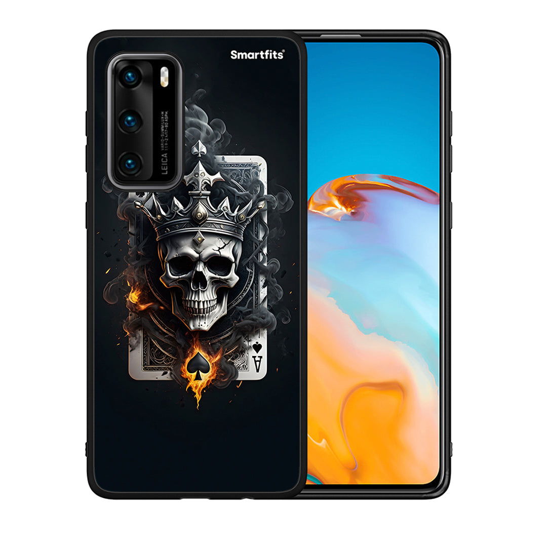 Θήκη Huawei P40 Skull King Ace από τη Smartfits με σχέδιο στο πίσω μέρος και μαύρο περίβλημα | Huawei P40 Skull King Ace case with colorful back and black bezels