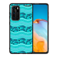 Thumbnail for Θήκη Huawei P40 Swimming Dolphins από τη Smartfits με σχέδιο στο πίσω μέρος και μαύρο περίβλημα | Huawei P40 Swimming Dolphins case with colorful back and black bezels