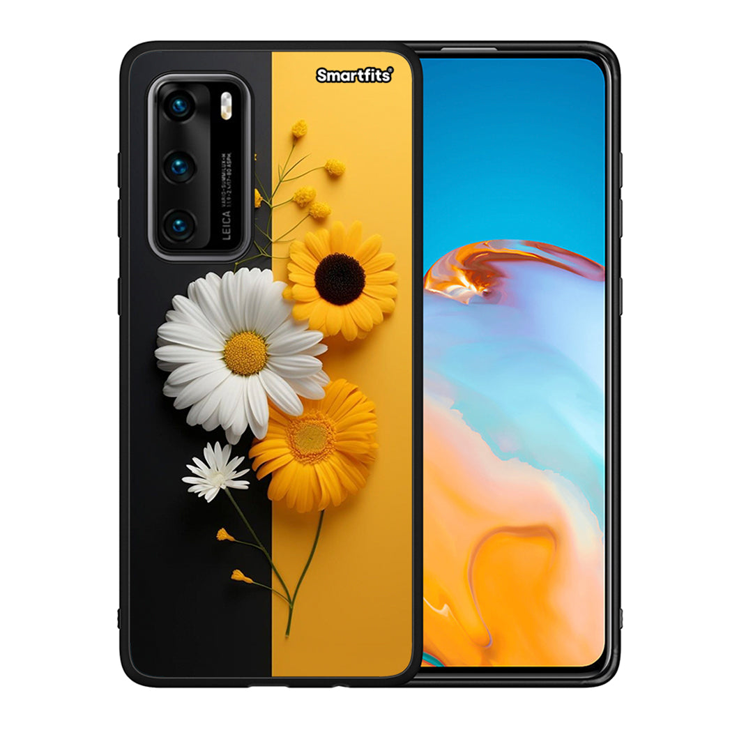 Θήκη Huawei P40 Yellow Daisies από τη Smartfits με σχέδιο στο πίσω μέρος και μαύρο περίβλημα | Huawei P40 Yellow Daisies case with colorful back and black bezels