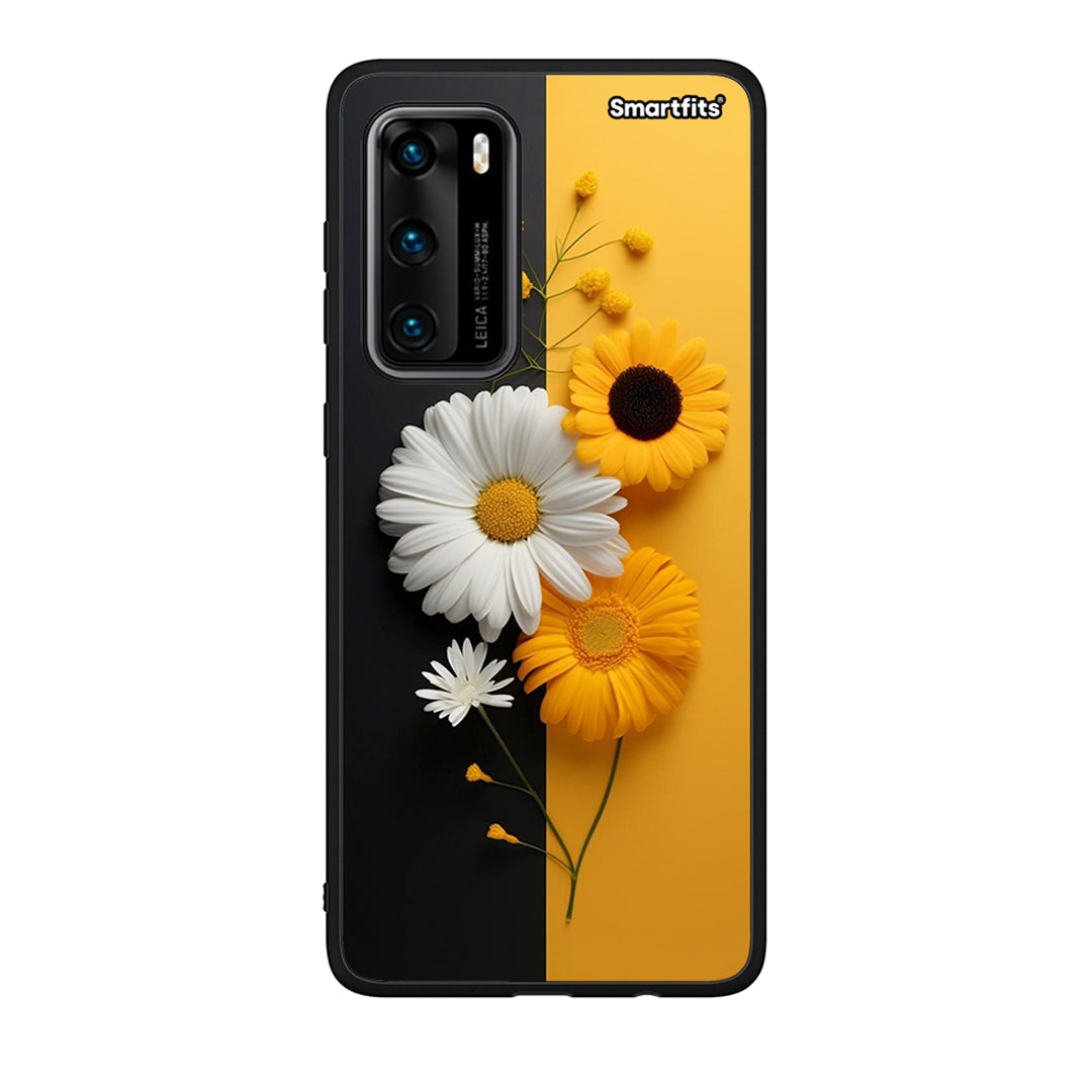 Huawei P40 Yellow Daisies θήκη από τη Smartfits με σχέδιο στο πίσω μέρος και μαύρο περίβλημα | Smartphone case with colorful back and black bezels by Smartfits