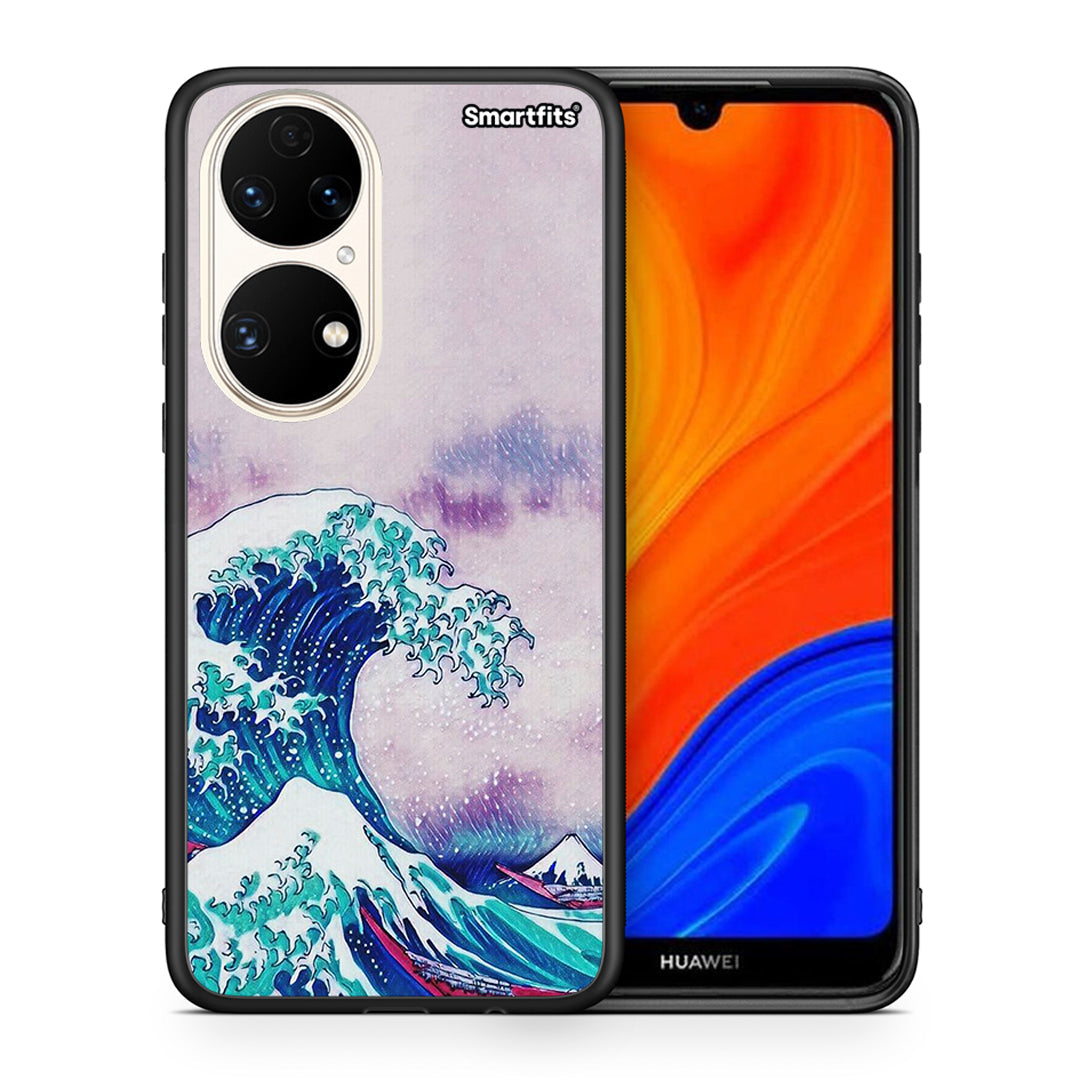 Θήκη Huawei P50 Blue Waves από τη Smartfits με σχέδιο στο πίσω μέρος και μαύρο περίβλημα | Huawei P50 Blue Waves case with colorful back and black bezels