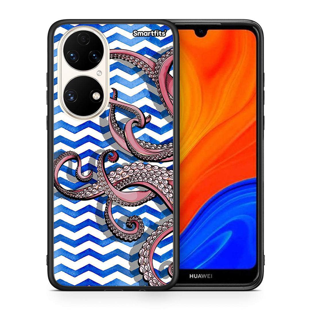 Θήκη Huawei P50 Chevron Devilfish από τη Smartfits με σχέδιο στο πίσω μέρος και μαύρο περίβλημα | Huawei P50 Chevron Devilfish case with colorful back and black bezels