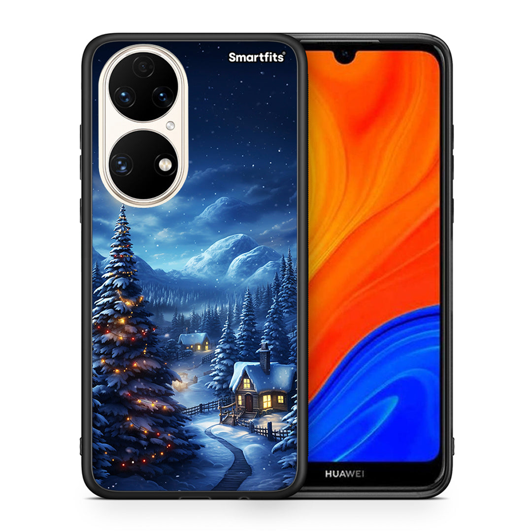 Θήκη Huawei P50 Christmas Scenery από τη Smartfits με σχέδιο στο πίσω μέρος και μαύρο περίβλημα | Huawei P50 Christmas Scenery case with colorful back and black bezels