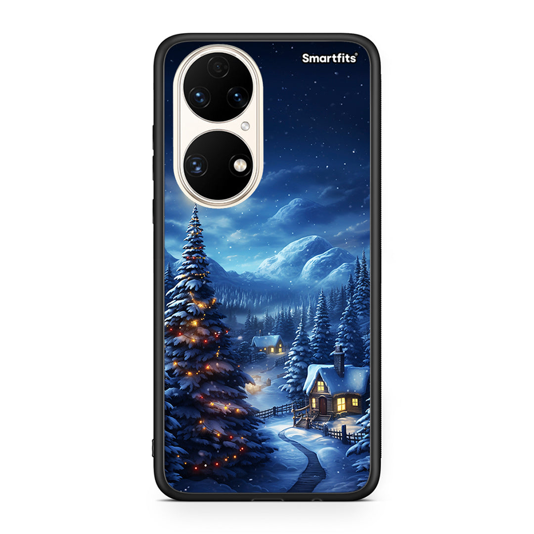 Huawei P50 Christmas Scenery θήκη από τη Smartfits με σχέδιο στο πίσω μέρος και μαύρο περίβλημα | Smartphone case with colorful back and black bezels by Smartfits