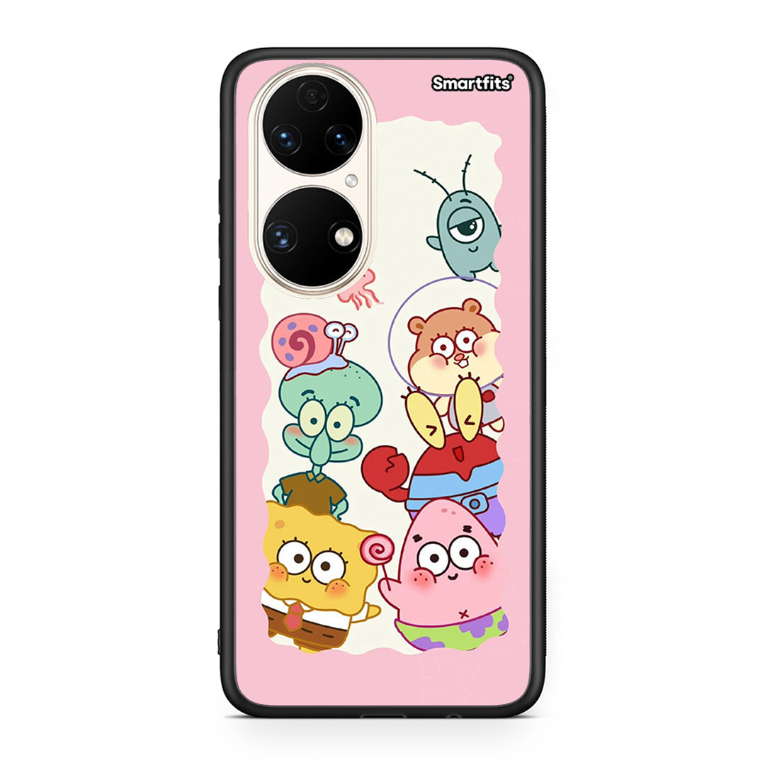 Huawei P50 Cute Companion θήκη από τη Smartfits με σχέδιο στο πίσω μέρος και μαύρο περίβλημα | Smartphone case with colorful back and black bezels by Smartfits