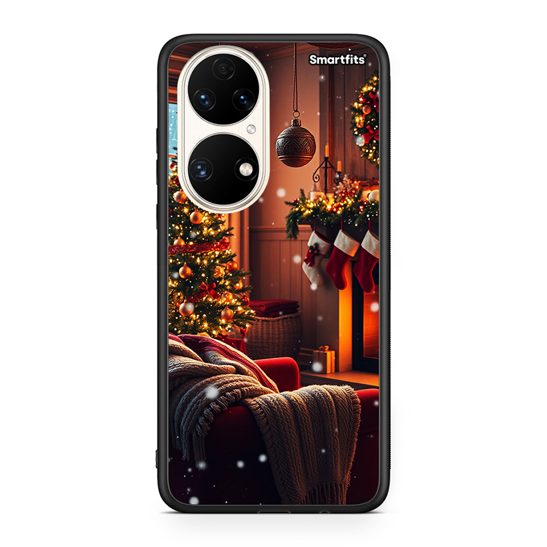 Huawei P50 Home For Christmas θήκη από τη Smartfits με σχέδιο στο πίσω μέρος και μαύρο περίβλημα | Smartphone case with colorful back and black bezels by Smartfits