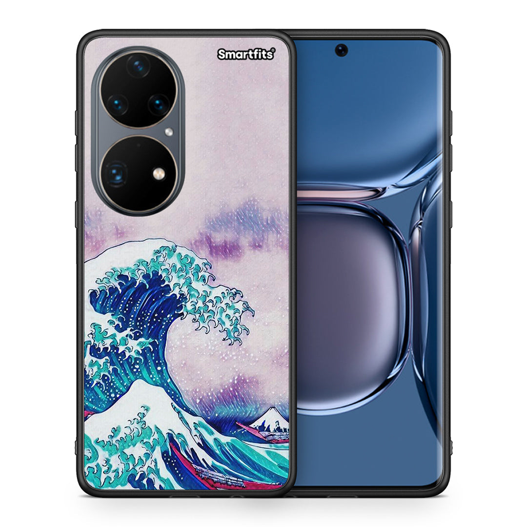 Θήκη Huawei P50 Pro Blue Waves από τη Smartfits με σχέδιο στο πίσω μέρος και μαύρο περίβλημα | Huawei P50 Pro Blue Waves case with colorful back and black bezels