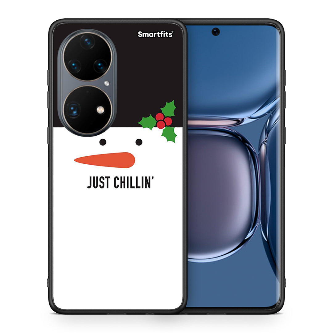 Θήκη Huawei P50 Pro Christmas Chillin από τη Smartfits με σχέδιο στο πίσω μέρος και μαύρο περίβλημα | Huawei P50 Pro Christmas Chillin case with colorful back and black bezels