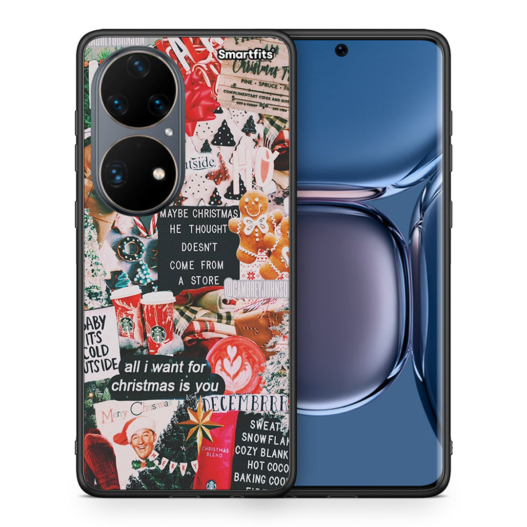 Θήκη Huawei P50 Pro Christmas Happiness από τη Smartfits με σχέδιο στο πίσω μέρος και μαύρο περίβλημα | Huawei P50 Pro Christmas Happiness case with colorful back and black bezels