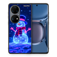 Thumbnail for Θήκη Huawei P50 Pro Christmas Neon Snowman από τη Smartfits με σχέδιο στο πίσω μέρος και μαύρο περίβλημα | Huawei P50 Pro Christmas Neon Snowman case with colorful back and black bezels